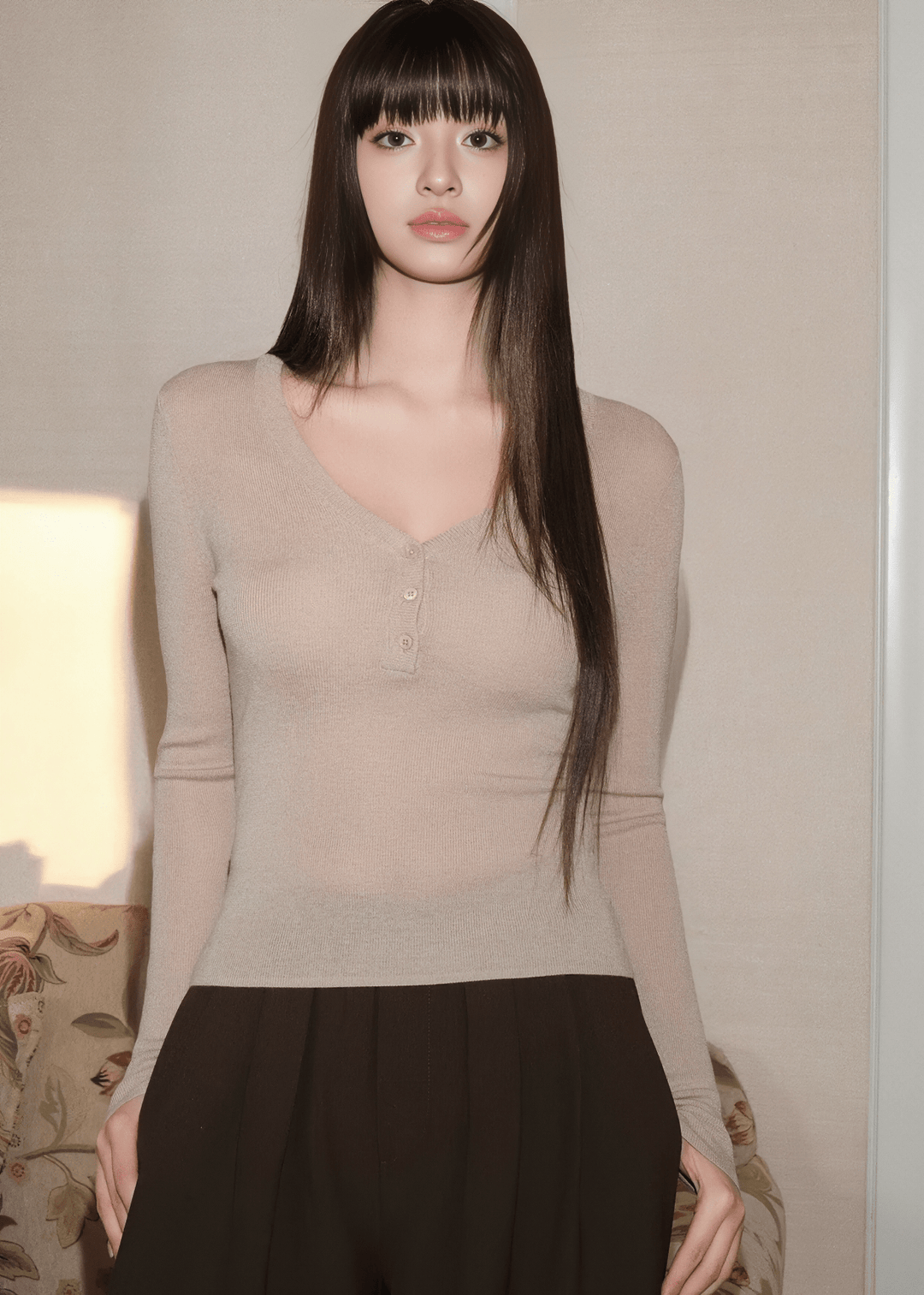 ヘンリーネックタイトスリムニット - Vera Lumina