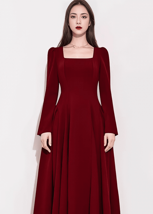 スクエアネックパフスリーブミディフレアドレス - Vera Lumina