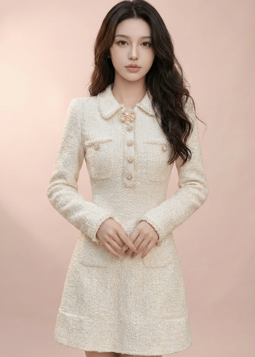 フラワービジューカラーマーメイドフレアワンピース - Vera Lumina