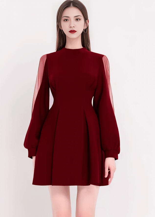 シアーパフスリーブタックフレアドレス - Vera Lumina