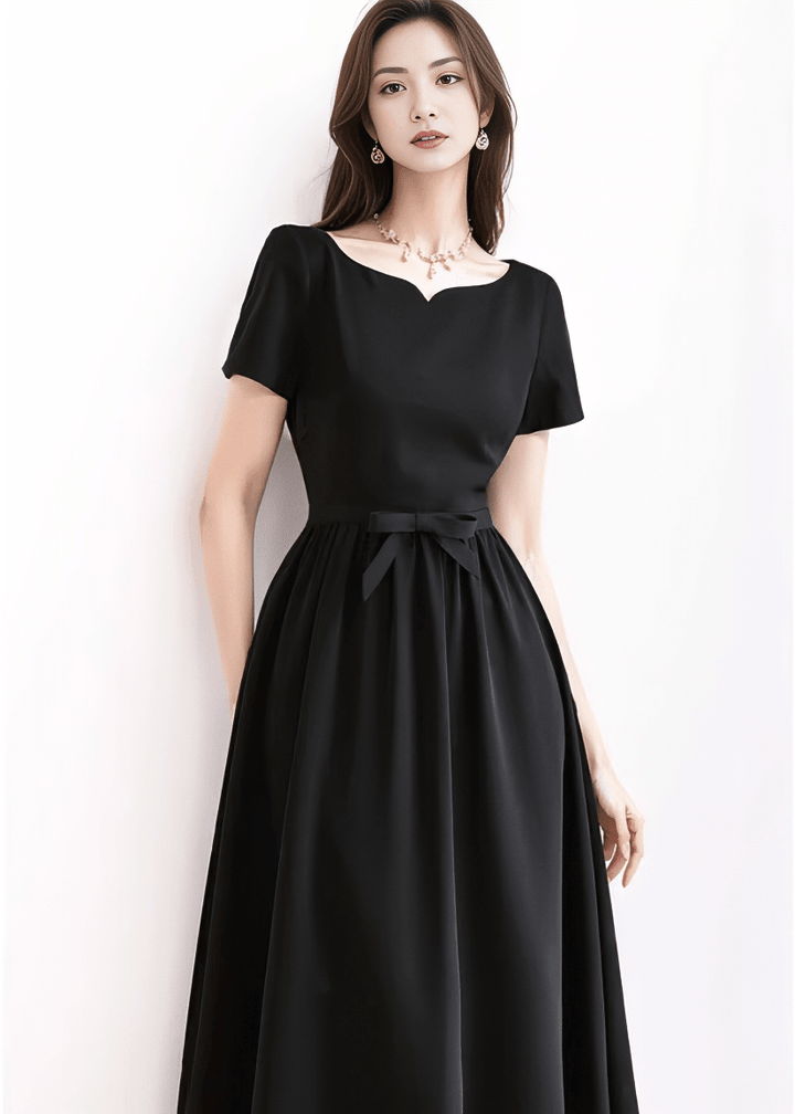 ウエストリボンノッチネックフレアドレス - Vera Lumina