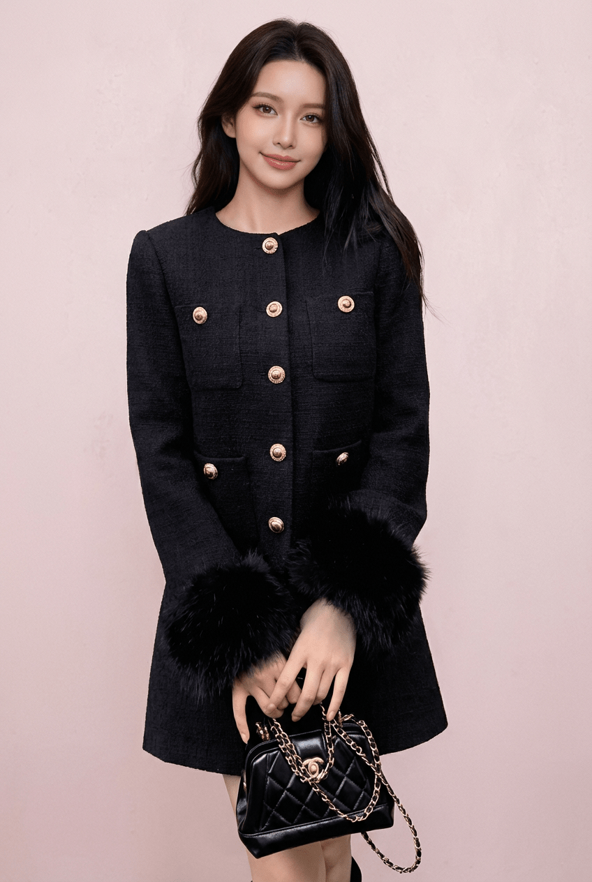 スリーブファーノーカラージャケット＆ミニスカート - Vera Lumina