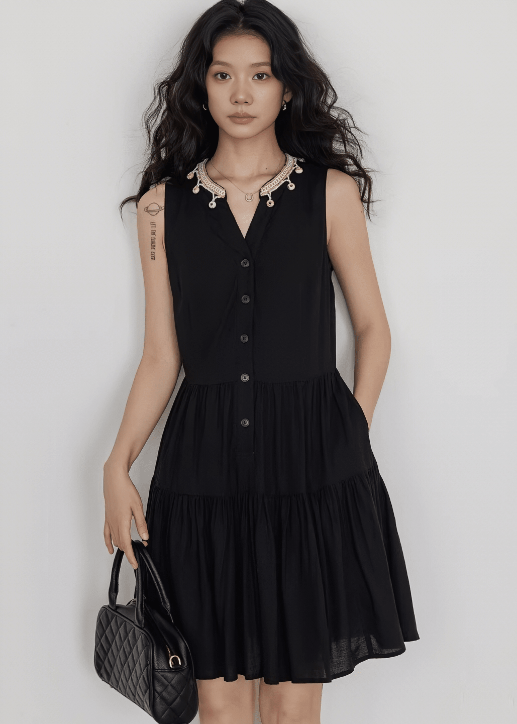 ビーズレースカラーティアードワンピース - Vera Lumina