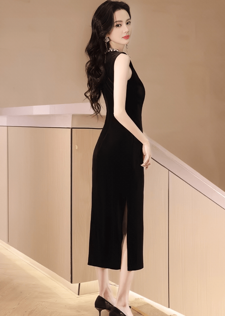 ビジューネックベルベットタイトドレス - Vera Lumina