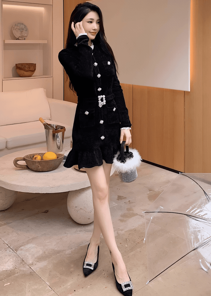 ビジューベルトフリルヘムラインドレス - Vera Lumina