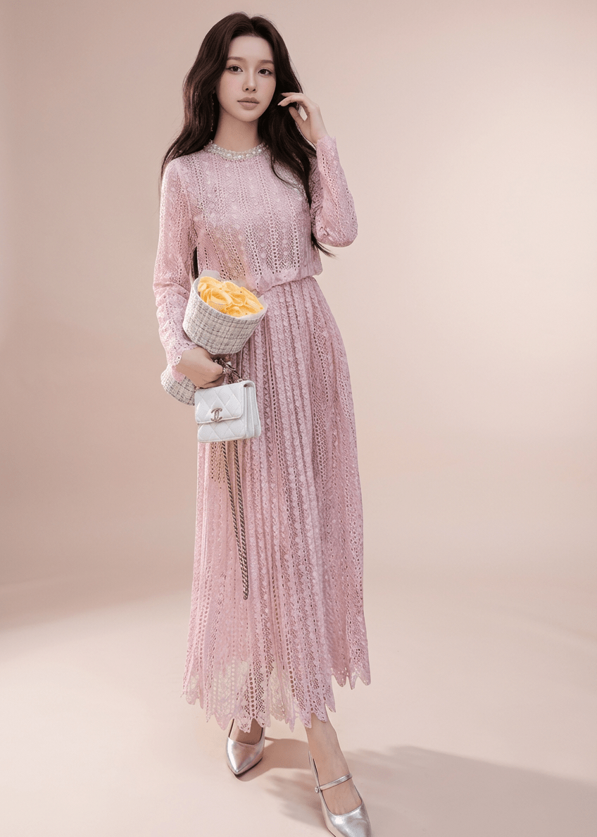 パールネッククロシェレースマキシドレス - Vera Lumina