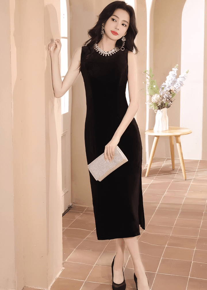 ビジューネックベルベットタイトドレス - Vera Lumina