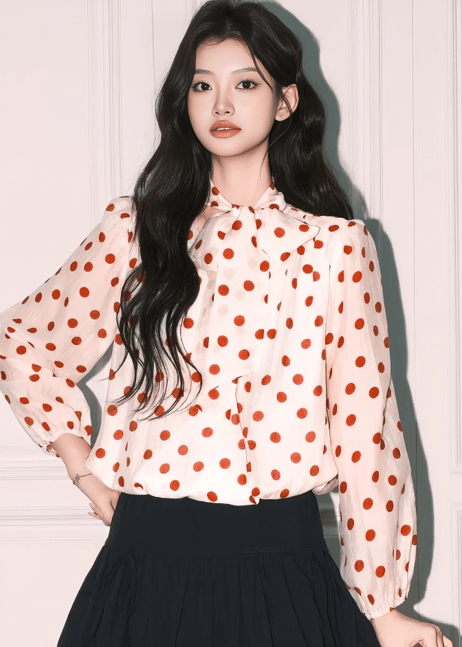 クラシカルリボンドットボウタイブラウス - Vera Lumina