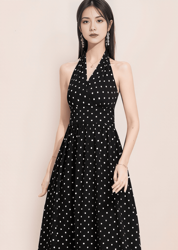 ドットホルターネックフレアワンピース - Vera Lumina