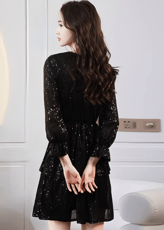 シャイニーティアードフレアミニドレス - Vera Lumina