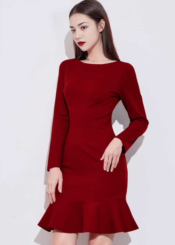 ボートネックヘムフリルマーメイドドレス - Vera Lumina