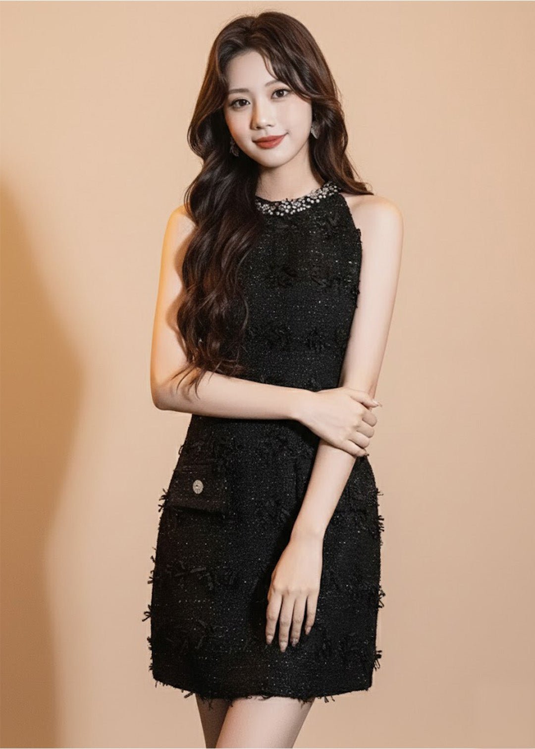 ビジューネックツイードミニドレス - Vera Lumina