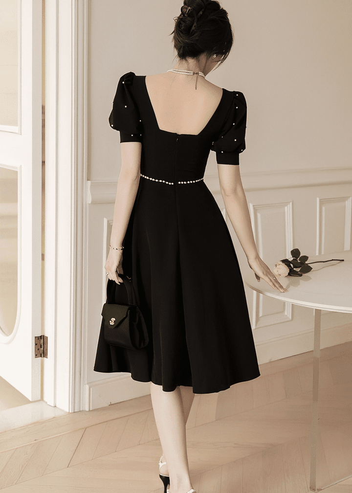 パールビジューパフスリーブフレアドレス - Vera Lumina