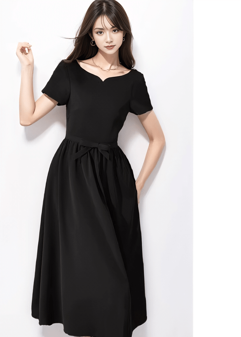 ウエストリボンノッチネックフレアドレス - Vera Lumina