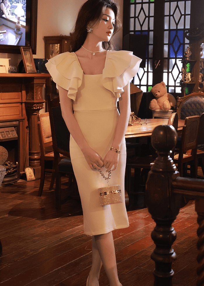 ダブルフリルスリーブタイトドレス - Vera Lumina