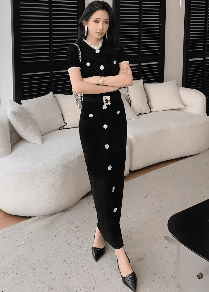 ビジューベルトフリルヘムラインドレス - Vera Lumina