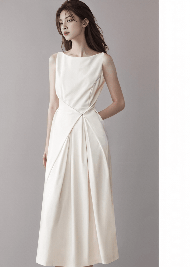ボートネックウエストドレープアイラインドレス - Vera Lumina