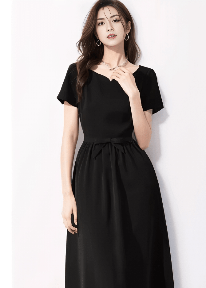 ウエストリボンノッチネックフレアドレス - Vera Lumina