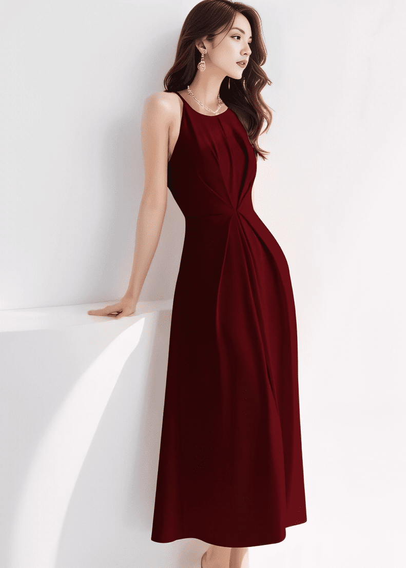 フロントツイストドレープフレアドレス - Vera Lumina