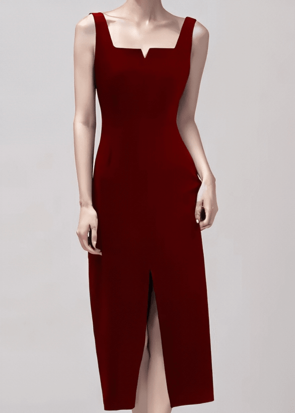 ノッチネックフロントスリットタイトドレス - Vera Lumina