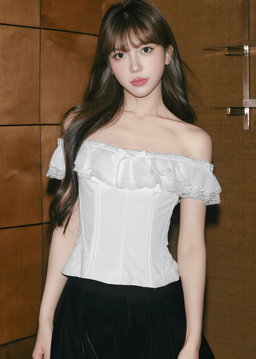 オフショルフリルリボンコルセットトップス - Vera Lumina