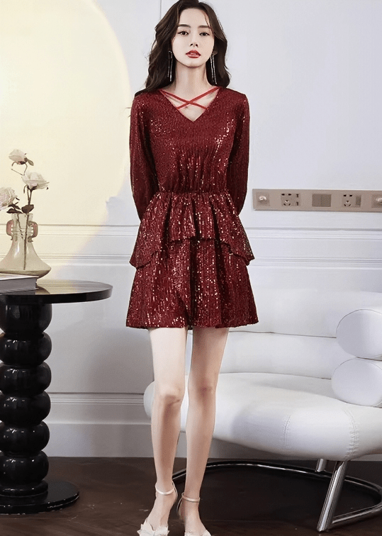 シャイニーティアードフレアミニドレス - Vera Lumina