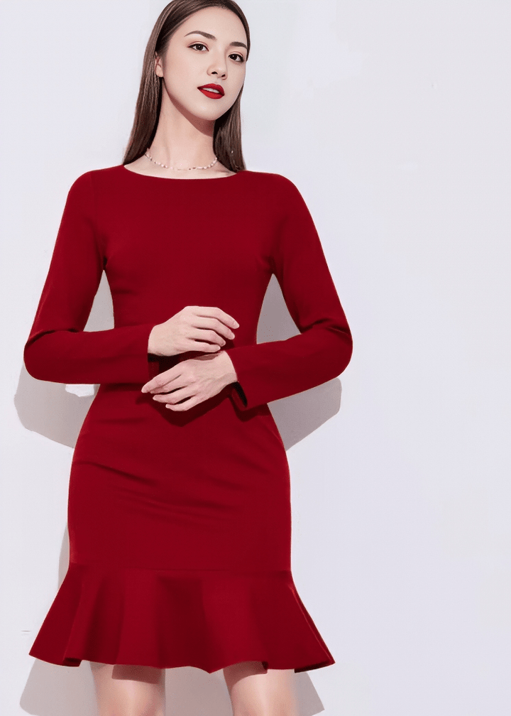 ボートネックヘムフリルマーメイドドレス - Vera Lumina