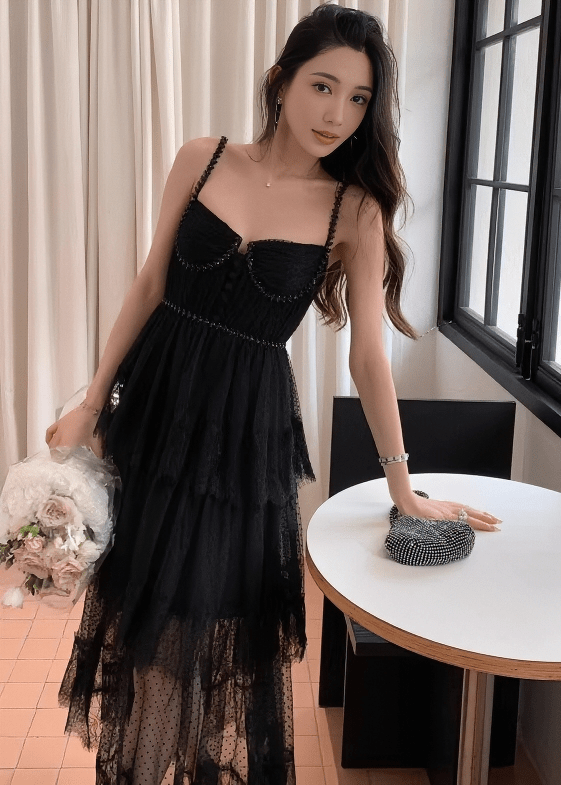 ビジューキャミドットチュールティアードドレス - Vera Lumina