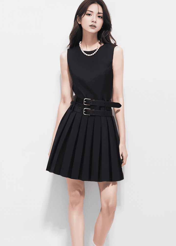 ダブルベルトプリーツフレアワンピース - Vera Lumina