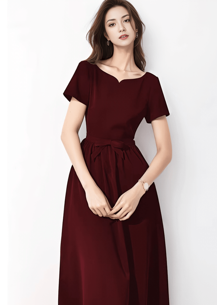 ウエストリボンノッチネックフレアドレス - Vera Lumina