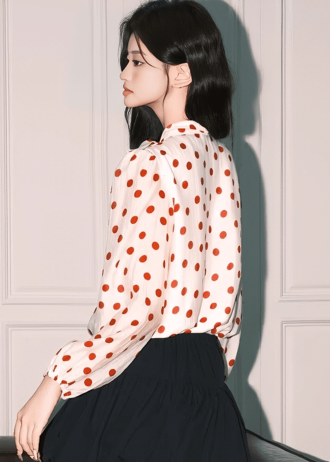 クラシカルリボンドットボウタイブラウス - Vera Lumina