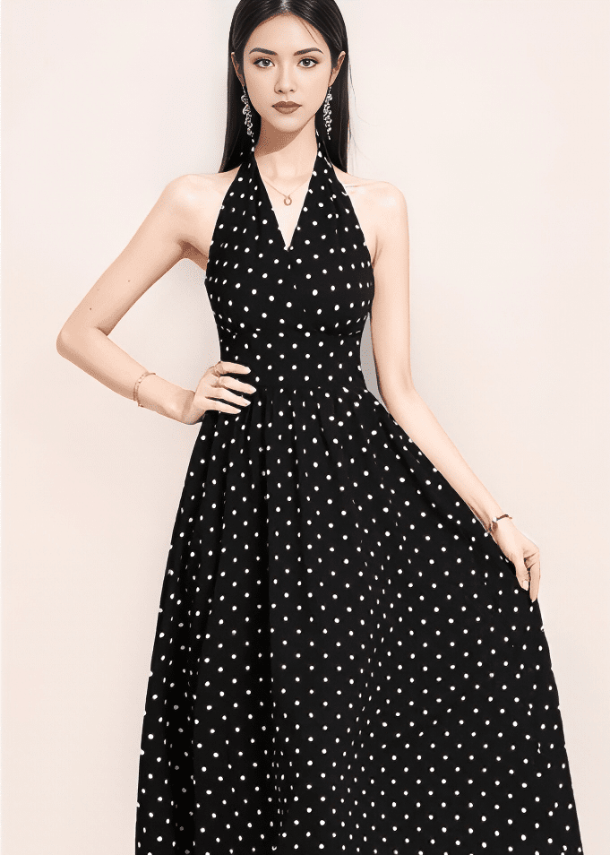 ドットホルターネックフレアワンピース - Vera Lumina