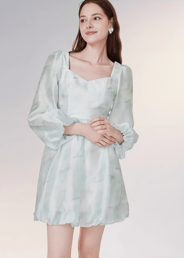 ハートネックバルーンスリーブミニドレス - Vera Lumina