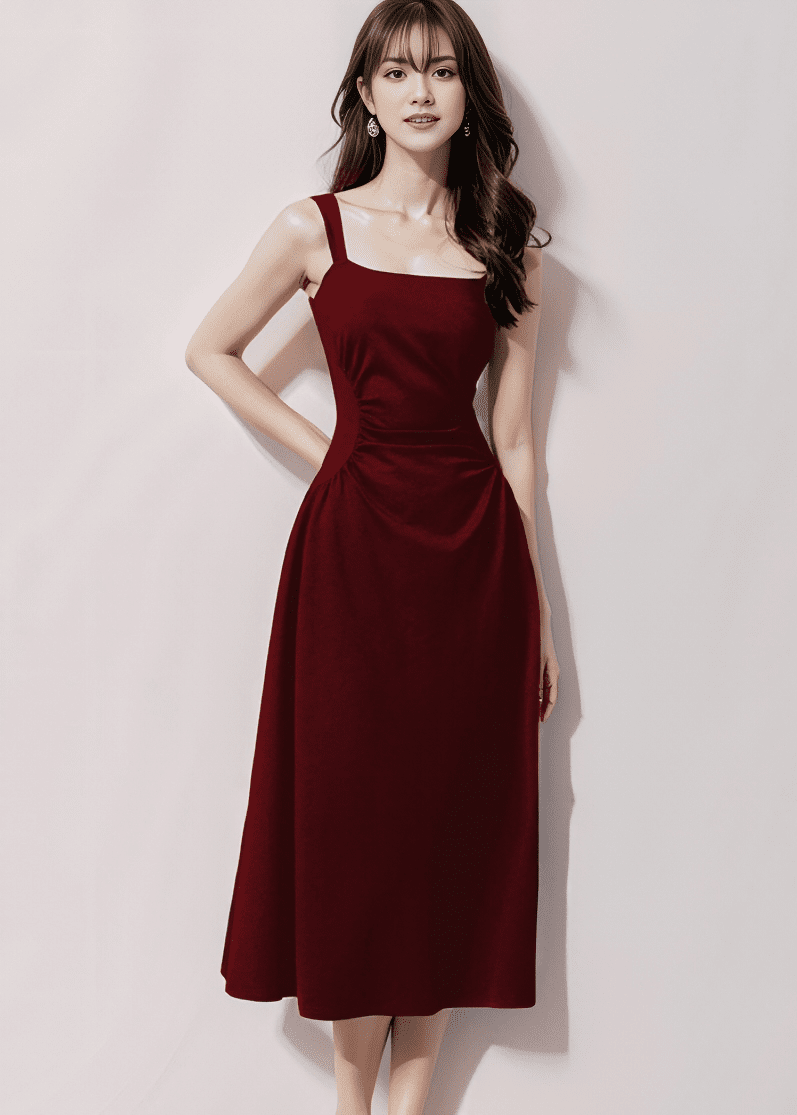 スクエアネックギャザーフレアワンピース - Vera Lumina