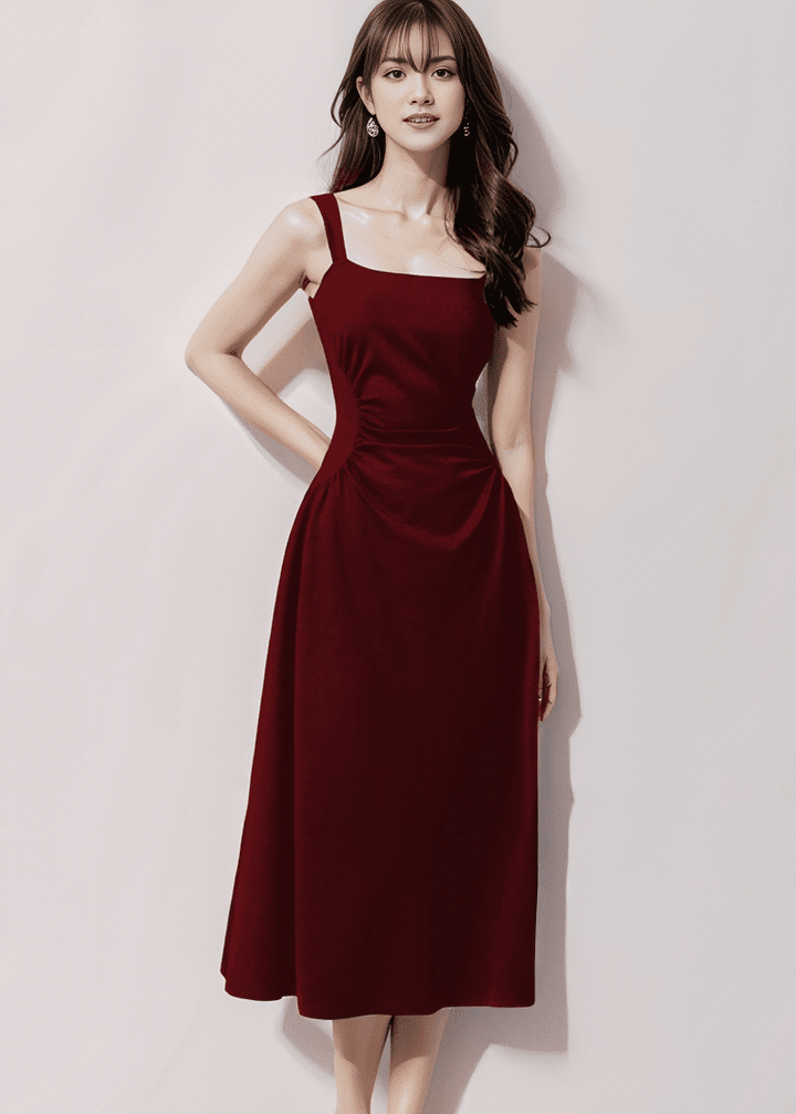 スクエアネックギャザーフレアワンピース - Vera Lumina