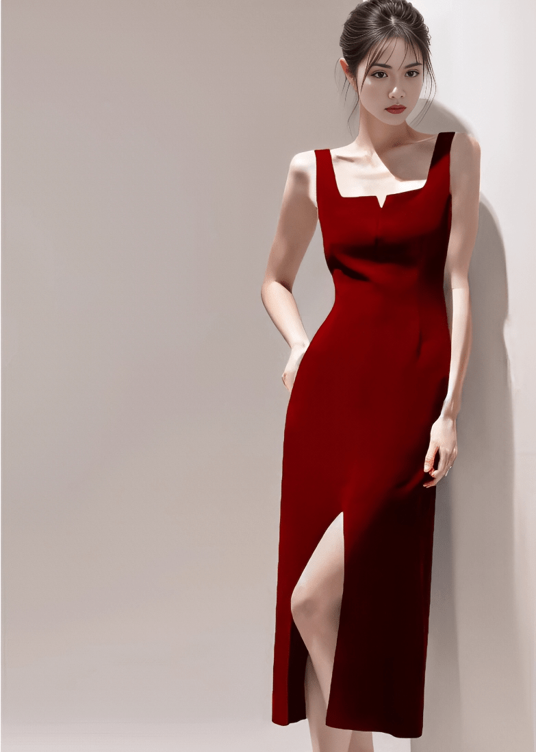 ノッチネックフロントスリットタイトドレス - Vera Lumina