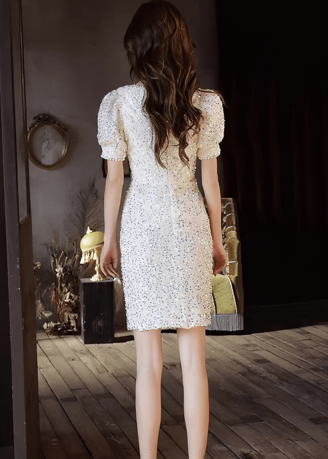 ビジューグリッターパフスリーブフリンジドレス - Vera Lumina