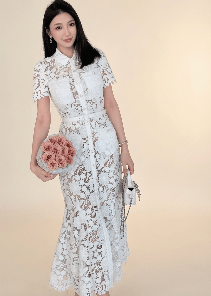 シアーレースカラービジューマキシドレス - Vera Lumina