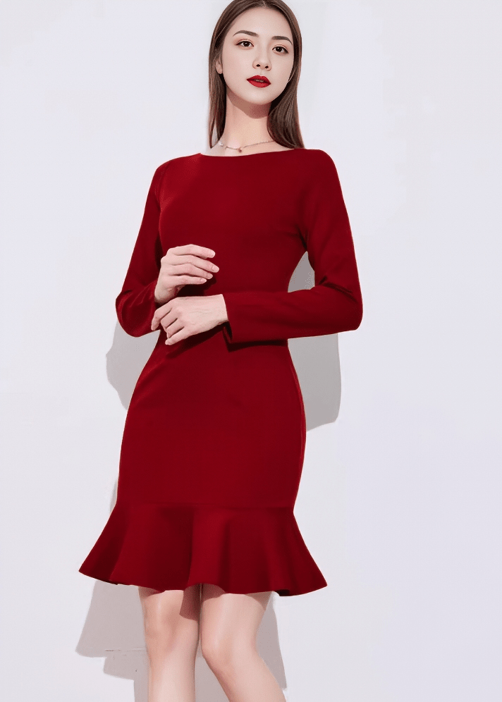 ボートネックヘムフリルマーメイドドレス - Vera Lumina