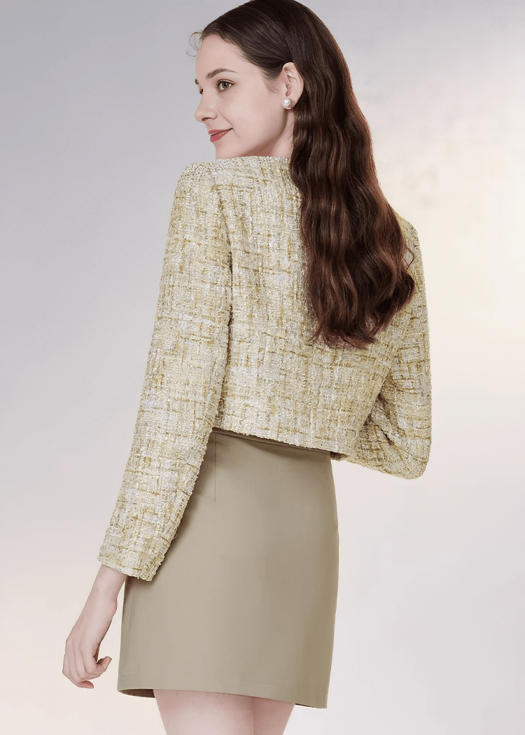 パールボタンツイードノーカラージャケット - Vera Lumina