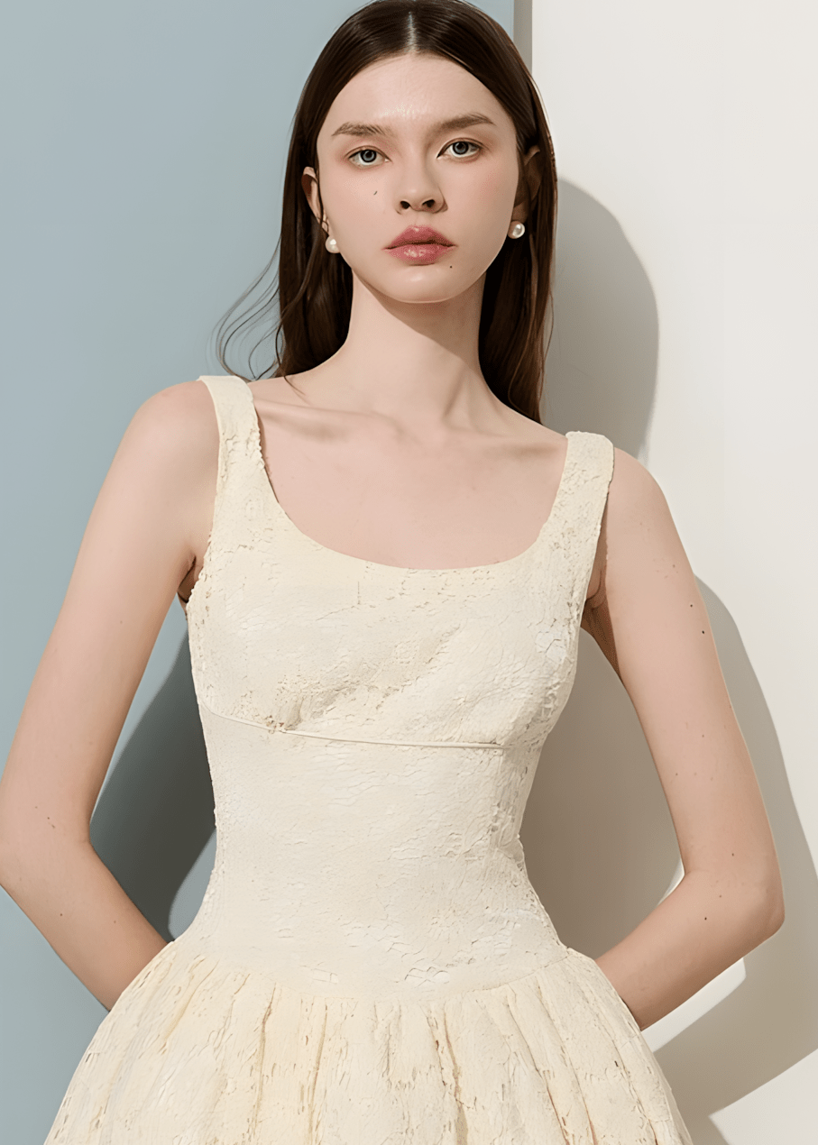 レースフレアミニメッシュドレス - Vera Lumina
