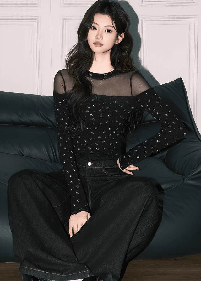 シアーレースドッキングフラワートップス - Vera Lumina