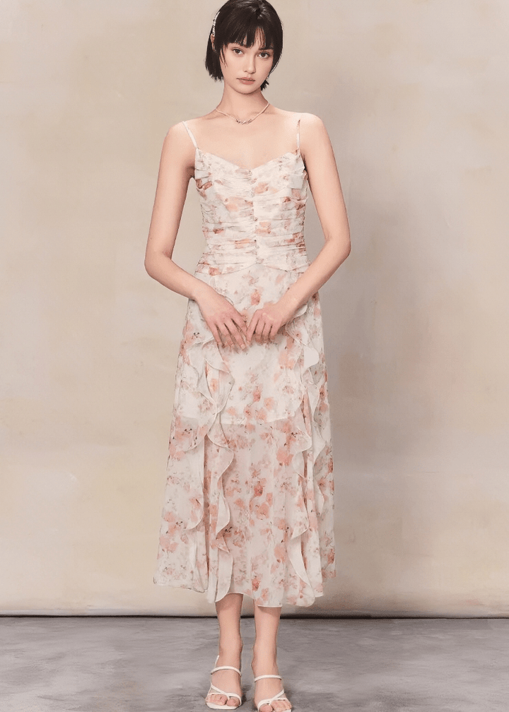 フローラルドレープキャミソールマキシドレス - Vera Lumina