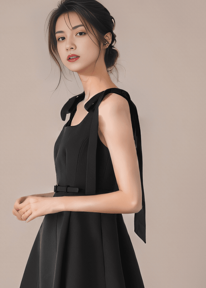 ショルダーリボンベルトフレアワンピース - Vera Lumina