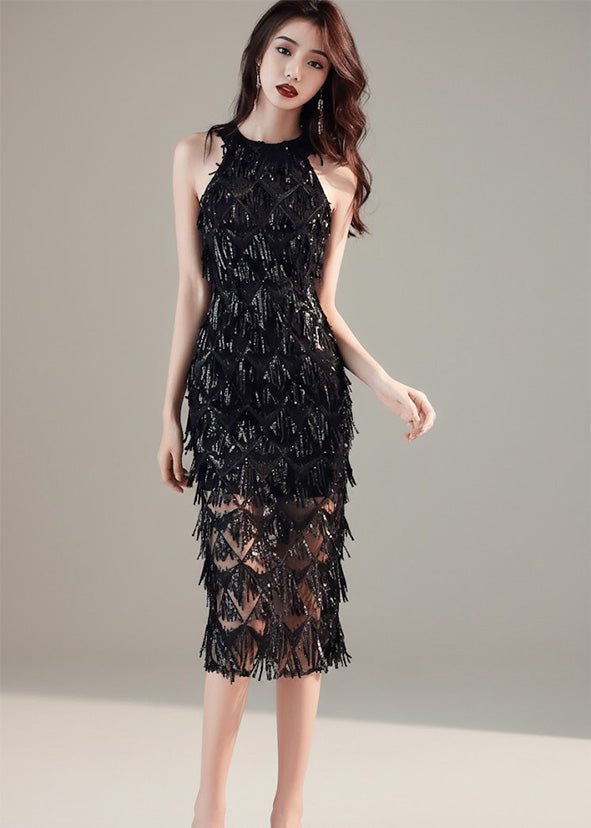 アメリカンスリーブビジューフリンジドレス - Vera Lumina