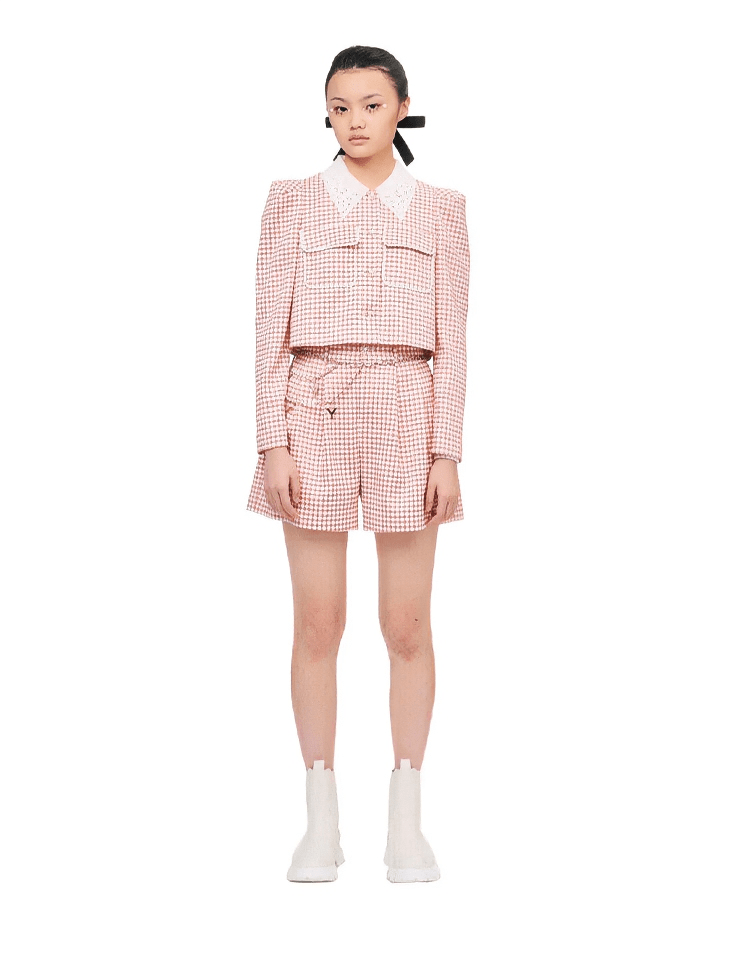 puff sleeve grid short jacket - Vera Lumina