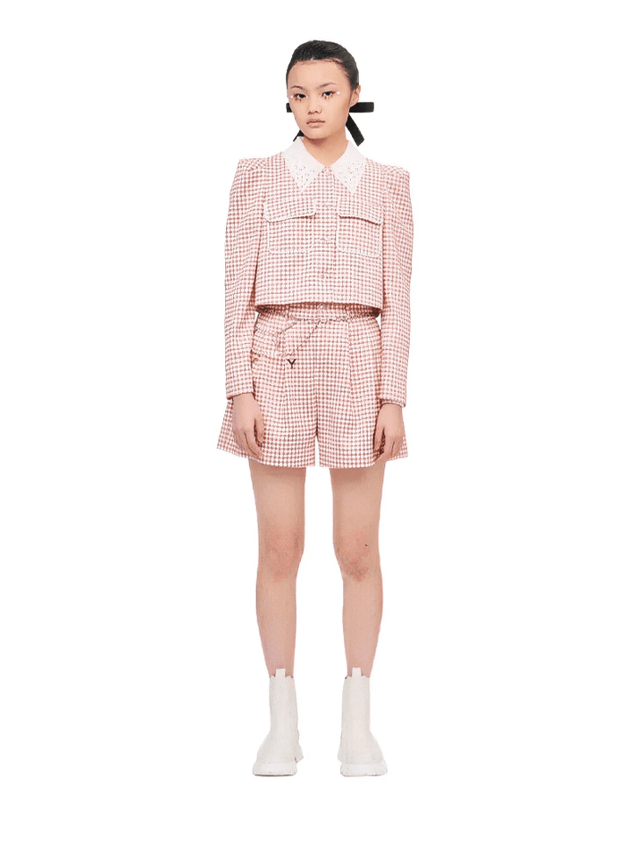 puff sleeve grid short jacket - Vera Lumina