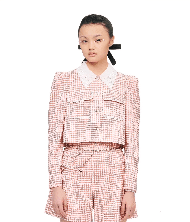 puff sleeve grid short jacket - Vera Lumina
