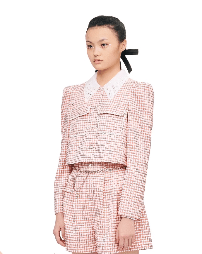 puff sleeve grid short jacket - Vera Lumina