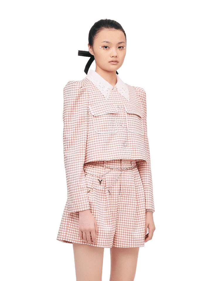 puff sleeve grid short jacket - Vera Lumina